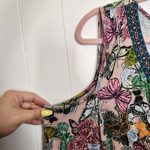 Cupio Boho Butterfly Print Pink Top Cold Shoulder Bell Sleeves Size 1X Stretch - Picture 4 of 7